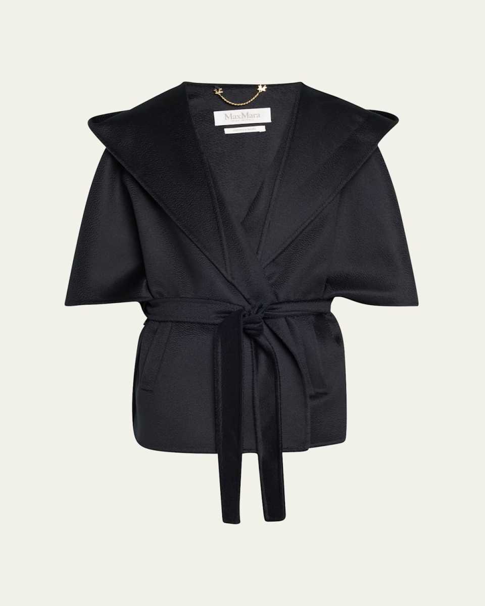 Hooded Cashmere Cape with Belt